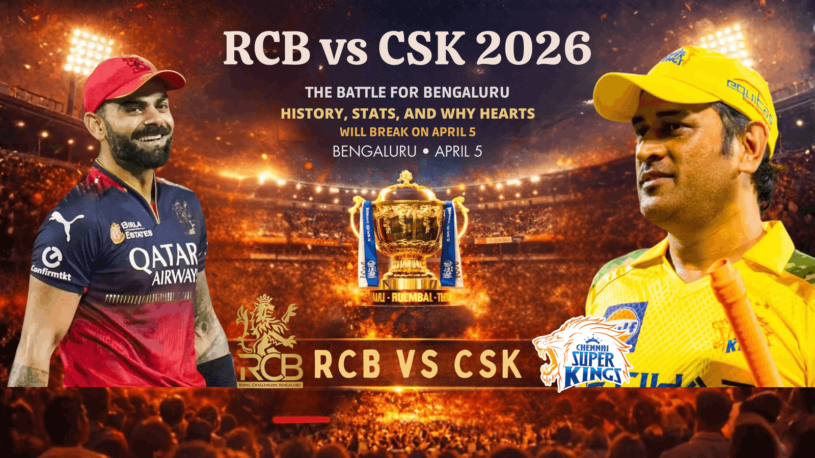 RCB vs CSK 2026: The Battle for Bengaluru – History, Stats, and Why Hearts Will Break on April 5