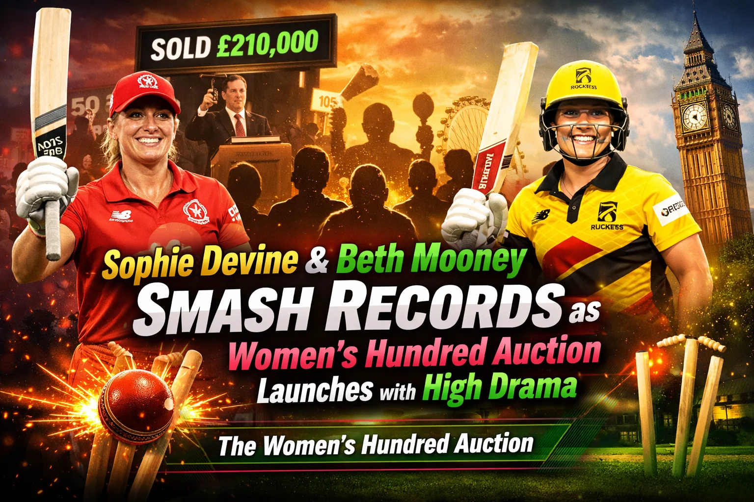 Sophie Devine and Beth Mooney record bids in The Women's Hundred 2026 auction banner