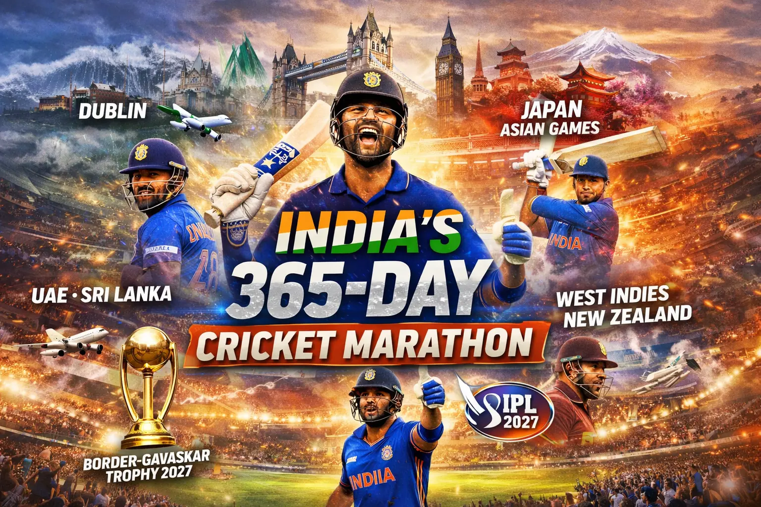 Indian cricket team 2026-27 schedule featuring England tour, Asian Games Japan, New Zealand tour and Border-Gavaskar Trophy