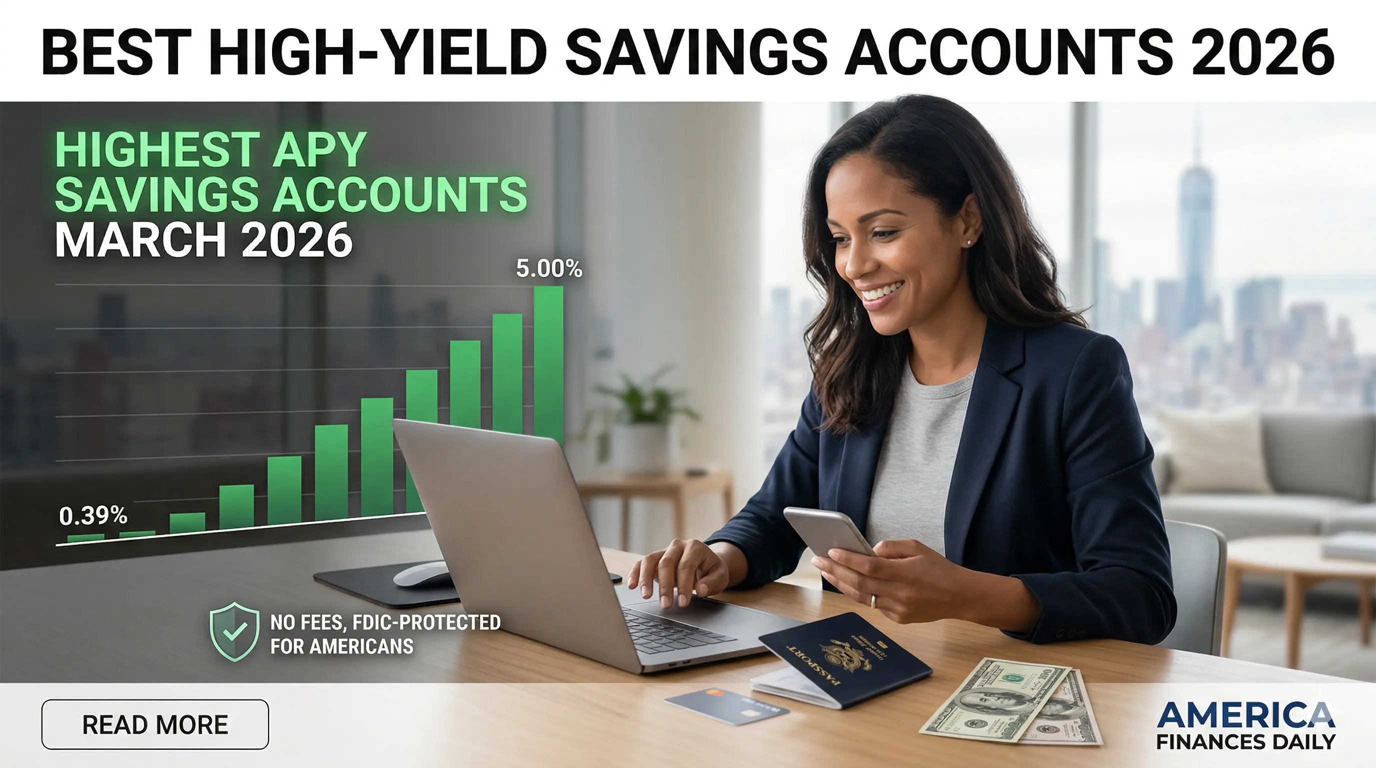 Comparison graph showing highest APY savings accounts March 2026 vs national average with a professional saver.