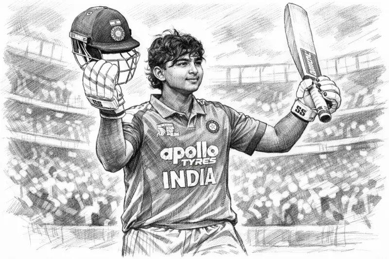 Vaibhav Suryavanshi sketch art holding bat and helmet Indian cricket young prodigy